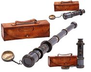 RII 12x Telescope, Functional Vintage Pirate Spyglass with Imprinted Leather Carry Case, Gifting Zoomable Spyglass for Kids, Travellers, Adventure Enthusiasts, Collectible 16"