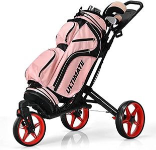 Tangkula Golf Push Cart with 360° Swivel Front Wheel, Aluminum Collapsible 3 Wheels Golf Pull Cart, Golf Trolley w/Elastic Strap, Scoreboard Storage & Foot Brake, Height-Adjustable Handle (Red)