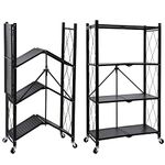 HealSmart 4-Tier Heavy Duty Foldable Metal Rack Storage Shelving Unit with Wheels Moving Easily Organizer Shelves Great for Garage Kitchen Holds up to 520 lbs Capacity, Black