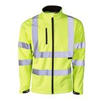 Mens Softshell Jacket Hi Vis Viz High Visibility Reflective & Plain Water Resistant Shower Proof Rain Repellent Windproof Safety Site Coat Workwear Builder Work Wear Warm Top(Yellow,S)