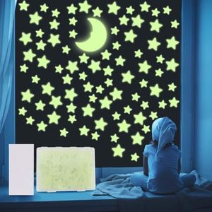 201 Glow in the Dark Stars for Ceiling with Moon, 3 Sizes of Glowing Stars Stickers Kit for Kids Bedroom, Christmas Stocking Stuffers, Wall Decals, Room Décor