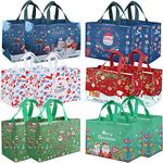 DOJoykey 12pcs Large Christmas Tote Bags with Handle, Reusable Gift Bags Shopping Bag Wrapping Bag for Xmas Holiday Party Decoration