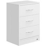 CASARIA® 3-Drawer Bedside Table | Chest Of Drawers | 3 Drawers | Cable Routing Hole | Wall Mounting Option | Bedroom Nightstand | 54x39x28cm | White Finish