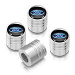 iPick Image for Ford Logo in Black on Silver Chrome Aluminum Cylinder-Style Tire Valve Stem Caps