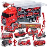 JOYIN 10 Mini Fire Engine Truck in 1 Die-cast Fire Carrier Truck Toy Set, with 8 Firefighter Models, Rescue Fire Truck Games for Kids Boys Age 3+