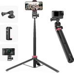 57.48 inch Extendable Selfie Stick Phone Tripod for Action Camera w Smartphone Clamp Extension Pole, for GoPro for Sony Canon Vlogging Cams for iPhone 14 13 Pro Max ULANZI MT-71