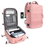 Large Travel Backpack Women, Carry On Backpack Men,Hiking Backpack Waterproof Outdoor Sports Rucksack Casual Daypack School Bag Fit 14 Inch Laptop with USB Charging Port Shoes Compartment Pink