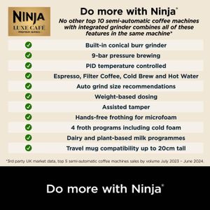 Ninja Luxe Premier 3-in-1 Coffee Machine – Espresso, Latte, Cold Brew Maker with Bean Grinder & Milk Frother, Gun Metal