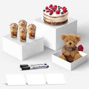 oleaf White Food Service Display Risers – 6'', 7'', 8'' Acrylic Buffet Risers for Cakes, Pastries, and Desserts – Nesting Display Stands for Party Catering and Buffet Tables