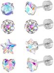 BTIPFNS 4 Pairs Hypoallergenic Flat Back Earings for Women Sensitive Ears 316L Stainless Steel Screw Back Earring Cute CZ Ball Star Heart FlatBack Stud Sets