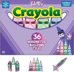 CreateOn Crayola Glitter Magnetic Tiles, Building Set for Kids, Magnetic Tiles, Magnetic Building Toys for Kids, STEM Toys for Boys and Girls Ages 3 and Up, 36-Piece Set (Glitter)