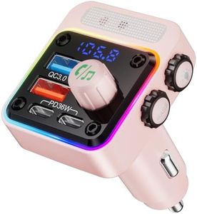 Nulaxy 54W Bluetooth 5.3 Car Adapter with 4 Charging Ports [PD 36W & QC3.0 18W], Wireless Radio FM Transmitter with Deep Bass Player & 5 Colors LED Backlit, Hands-Free Calling - Pink