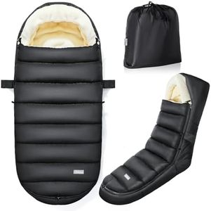 IvyWind Stroller Footmuff, Baby Winter Stroller Bunting Bag with Removable Zipper, Universal Warm Sleeping Bag for Cold Weather, Waterproof & Cozy Fleece Lining for Toddler Infant Kids, Black