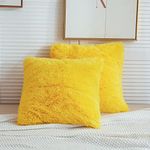 LIFEREVO Faux Fur Decorative Throw Pillow Covers,2 Pack Shaggy Plush Home Decorative Luxury Series Super Soft Furry Pillow Case Cushion Cover for Sofa/Couch/Bedroom/car/Office/Chair(Yellow,18"x18")