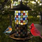 Teravem Bird Feeder with Solar Light Stained Glass, Easy Clean and Top Fill for Garden, Backyard, Church/Diamond