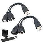 QQDBT 2 Pcs USB Splitter Y Cable Dual Female Cord USB Extension Lead 15cm, USB Port Extender Hub Extra Multiport Data Charger Split Adapter for Macbook,LaptopCar,Xbox One Series X/S,PS4 5