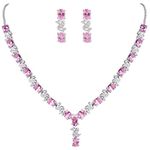 Clearine Women's Wedding Bridal Cubic Zirconia Infinity Y-Shape Necklace Dangle Earrings Set Pink Tourmaline Color Silver-Tone