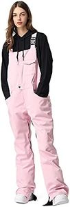 SEARIPE Womens Ski Pants Waterproof Ski Bibs Women Insulated Snow Bibs Adjustable Overalls Ripstop Snowboard Pant, Pink, Large