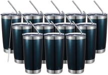 COMOOO 20oz Double Wall Vacuum Insulated Travel Mug Bulk Stainless Steel Tumbler with Lid and Straw Durable Powder Coated Insulated Coffee Cup for Cold & Hot Drinks (Peacock blue, 12 pack