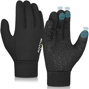 Kids Winter Warm Sports Gloves - Cold Weather Thermal Cycling Glove for Football Running Riding, Touchscreen Full Finger Anti-Slip Children Mittens Age 6 8 Years Boys Girls Black