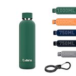 Exllena Insulated Water Bottles 500ml with Clip, Double Wall Vacuum Drinks Bottle Keeps Drinks Cold 24 Hrs/Hot 12 Hrs, Stainless Steel Water Bottle BPA Free (Emerald Green)