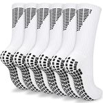 ouhos Mens Black White Non Slip Grip Football Sports Socks 9-12 Anti Blister Cushioned Thick Comfortable Basketball Tennis Trainer Athletic Socks with Rubber Dots for Men 3 Pairs