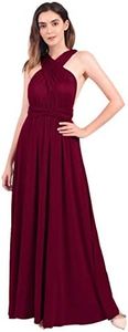 Womens Sexy Convertible Multi Way Wrap Transformer Solid Cocktail Off Shoulder Wedding Bridesmaid Evening Long Maxi Dress Floor Length Bandage Pageant Prom Ball Gowns, Wine Red, M