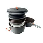 GSI Outdoors Pinnacle Ceramic Base Camper Cookset Large– Non-Stick Camping Cookware Set with 5L & 3L Pots, 9" Frypan, Cutting Board, Folding Pot Gripper, and Wash Basin Sack
