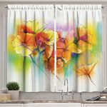 Ambesonne Watercolor Flower Home Decor Kitchen Curtains, Vibrant Autumn Bouquet withTypes of Blooms Daffodil Fragrant Image, Window Drapes 2 Panels Set for Kitchen Cafe, 55 W X 39 L Inches, Multi