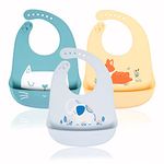 YINGJEE(3 Pack) Cute Silicone Baby Bibs For Babies&Toddler, Bebe waterproof Bibs, Girl, Boy Fille Silicone Baby Feeding Bib Set, BéBés bib, Unisex Baby Feeding Supplies with food catcher pocket………