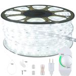 ISUERFY 151ft Dimmable LED Rope Light, Cuttable Waterproof Indoor Outdoor Clear Tube Light Rope, 1656 Daylight White LEDs 110V 6000K Flexible Soft Connectable for Patio Balcony Garden House