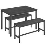 VASAGLE Dining Table with 2 Benches, 3 Piece Set, Kitchen Table of 70 x 110 x 75 cm, 2 Benches of 30 x 97 x 50 cm Each, Steel Frame, Ash Black and Ink Black KDT070B21