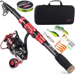 Sougayilang Fishing Rod and Reel Combo Set with Telescopic Fishing Pole Fishing Accessories and Carrier Bag for Saltwater Freshwater-1.8M Rod 2000 Reel with Bag