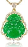 ASGIFT Good Luck Laughing Buddha Necklace Luxury Green Jade Buddha Statue Cubic Zirconia Pendant with 18K Gold Plated Chain Dainty Crystal Buddah Necklaces Jewelry Gifts