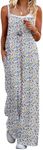 Ekouaer Womens Casual Sleeveless Jumpsuits Summer Boho Wide Leg Floral Overalls Rompers with Pockets White Daisy Floral M