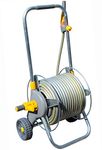 HOZELOCK - Cart Reel Metal Pro 30m : Reel on Wheels 30m, Stable, Robust Metal Drum, Telescopic Traction Handle Comfortable, Supplied Assembled with 30m Hose, 1 Nozzle and Fittings [2436R0000]