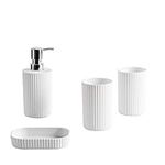 iTrend 4pc Bathroom Accessories – Decoration Set – Soap Dish Dispenser Pump Toothbrush Holder Tumbler Rinse Cup Lotion Bottle - Matt White