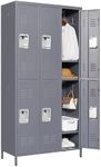 IKIMI Metal Locker 6 Doors Locking Storage Lockers for Employees,72" Tall Staff Locker Cabinet with Shelves and Hooks Steel Sports Locker Cabinet for Office Home Dedroom School Gym Garage