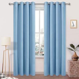 DWCN Blackout Curtains for Bedroom Room Darkening Thermal Insulated Thick Drapes Block Out Light Curtain Panel,Set of 2, Polyester & Polyester Blend, Light Blue, 52x84 | inch