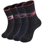 NinetoFiveLife Pack of 4 Winter Warm Thick Wool Socks Women socks Hiking Socks Knit Outdoor Recreation Socks for Women Soft and Comfortable Terry Socks, Brown,red,purple