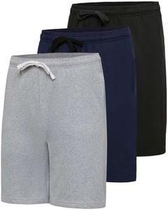 Real Essentials 3 Pack: Shorts Mens Gym Casual Workout Athletic Sweat Short Pajama Cotton Sleep Lounge Basketball Pockets 9 Inch Inseam Drawstring Fleece Pull On Elastic Jersey Knee Length Running
