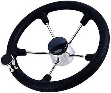 CREDSTAR Stainless Steel Destroyer Steering Wheel,With 5 Spoke Boat Marine Black PU Foam 13-1/2 Inch