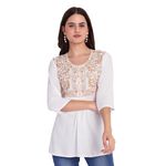 Elendra Girls Peplum Embroidered Top Premium Cotton Tunic Top's (12-13 Years, White)