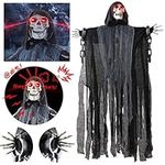 Prextex Animated Hanging Grim Reaper Life Size Skeleton w/Chains | Outdoor Halloween Decorations - Motion Activated Halloween Props for Halloween Party, Garden Decor & Halloween Tree (150cm / 5ft)