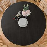 Round Vinyl Fitted Tablecloth with Flannel Backing Elastic Table Cloth Waterproof Oil-Proof Plastic Table Cover (Black, Small Round Fits Table up 40"-44" Diameter)