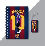 CRAFT MANIACS FOOTBALL MESSSI ROUND CORNER PRINTED A5 160 RULED PAGES NOTEBOOK & FREE WOODEN KEYCHAIN BEST GIFT FOR STATIONERY LOVERS (MESSI WITH FCB BACKGROUND)