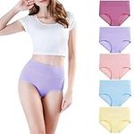 wirarpa Women's Cotton Underwear High Waist Briefs Full Coverage Panties Ladies Comfortable Underpants 5 Pack Assorted Large