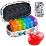 Serfeymi Pill Boxes 7 Day 2 Times a Day AM PM Medicine Organiser Weekly Tablet Organiser Rainbow Pill Box with Portable Zipper Canvas Pill Case for Pills, Supplement, Fish Oils, Vitamin- Bloom 01