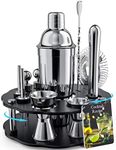 BOKHOT Bartender Kit - 12-Piece Stainless Steel Cocktail Shaker Bar Tools Set with Rotating Stand, Perfect Home & Bar Bartending Kit with Manual of Recipes- Best Bartender Kit for Beginners