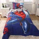 Marvel Spider-Man Twin Bedding Set EXPRESSIONS (4 Piece Set, Bed in a Bag) includes Reversible Comforter, Flat Sheet, Fitted Sheet and Pillowcase (Official Marvel Product)